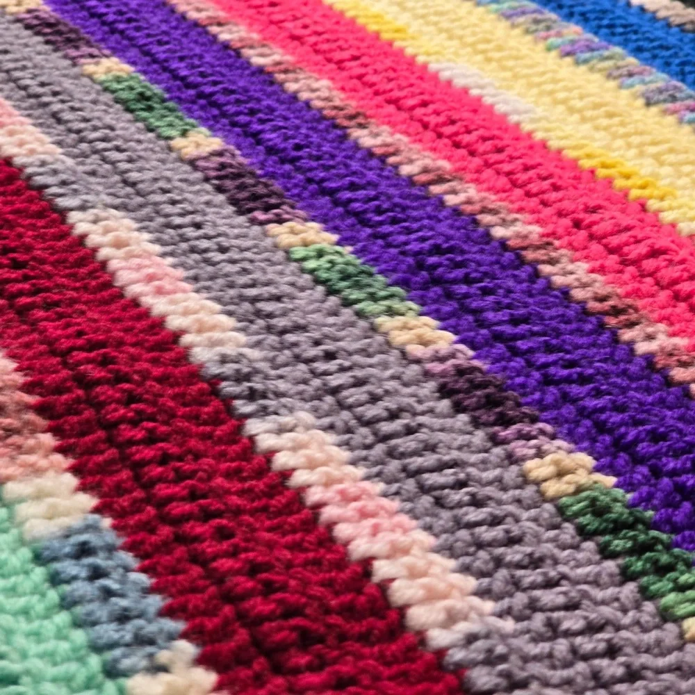 Handmade Crochet Afghan Blanket Boho‎ Colorful Stripe 48x50